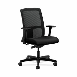 HON Ignition Mesh Fabric-Upholstered Low-Back Office/Computer Chair, Adj. Arms, Black