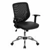 Flash Furniture Mid Back Office Chair With Mesh Back And Italian Leather Seat, Black