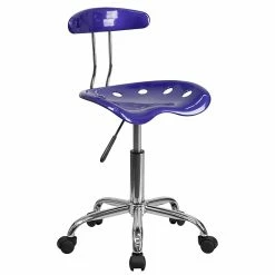 Flash Furniture Chrome Low Back Computer Task Chair With Tractor Seat, Vibrant Deep Blue