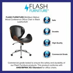 Flash Furniture SDSDM22405BK Mid-Back Walnut Wood Swivel Conference Chair, Black Leather -Office Chairs Shop unnamed file 1759
