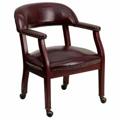 Flash Furniture Vinyl Mid Back Luxurious Conference Chair With Casters, Oxblood
