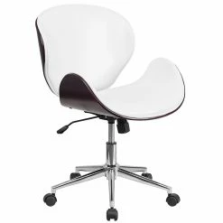 Flash Furniture SDSDM22405MAHWH Mid-Back Mahogany Wood Swivel Conference Chair In White Leather