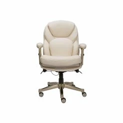 Serta Claremont Ergonomic Faux Leather Swivel Executive Chair With Back In Motion Technology, Ivory (44186C)
