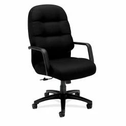HON Pillow-Soft Executive High-Back Chair, Center-Tilt, Fixed Arms, Black Fabric