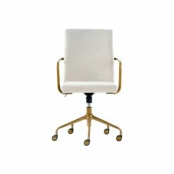Elle Decor Giselle Fabric Computer And Desk Chair, Cream/Gold (CHR10058D)