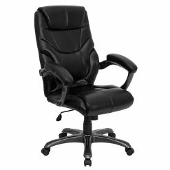 Flash Furniture 18 - 21.5''H High Back Leather Overstuffed Executive Office Chair, Black