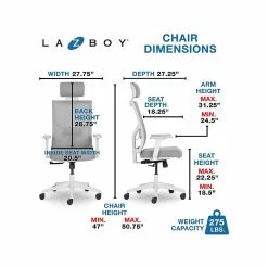 La-Z-Boy Joel Ergonomic Mesh Swivel Executive Chair, Gray/White (60065) -Office Chairs Shop unnamed file 2544