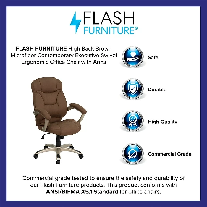 Flash Furniture High Back Micro Fiber Contemporary Office Chair, Brown 6 Flash Furniture High Back Micro Fiber Contemporary Office Chair, Brown - Image 4