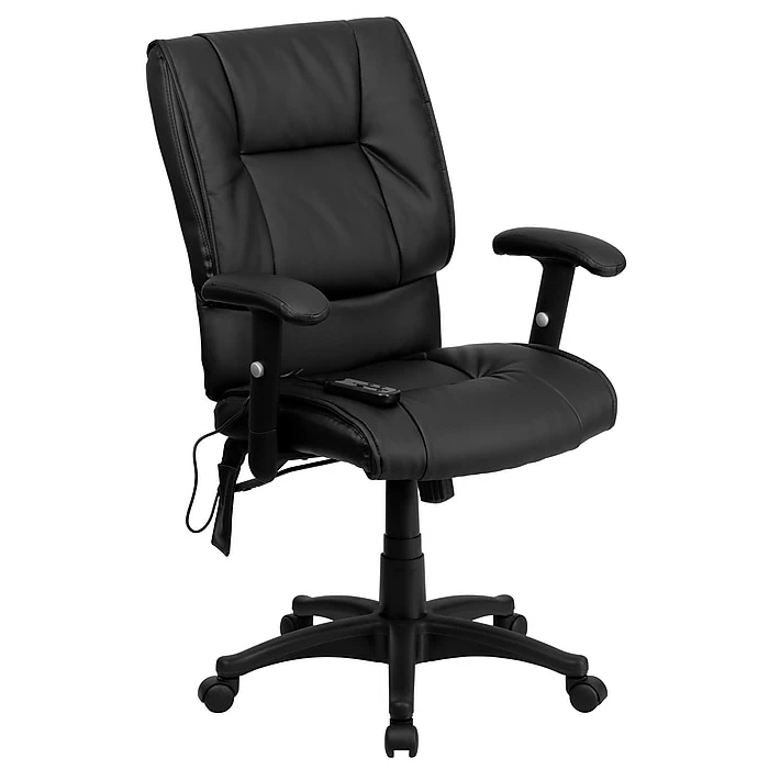 Flash Furniture Mid-Back Massaging Leather Executive Office Chair With T- Arms, Black 3 Flash Furniture Mid-Back Massaging Leather Executive Office Chair With T- Arms, Black