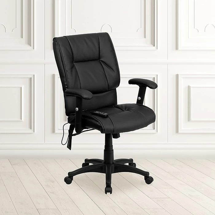 Flash Furniture Mid-Back Massaging Leather Executive Office Chair With T- Arms, Black 4 Flash Furniture Mid-Back Massaging Leather Executive Office Chair With T- Arms, Black - Image 2