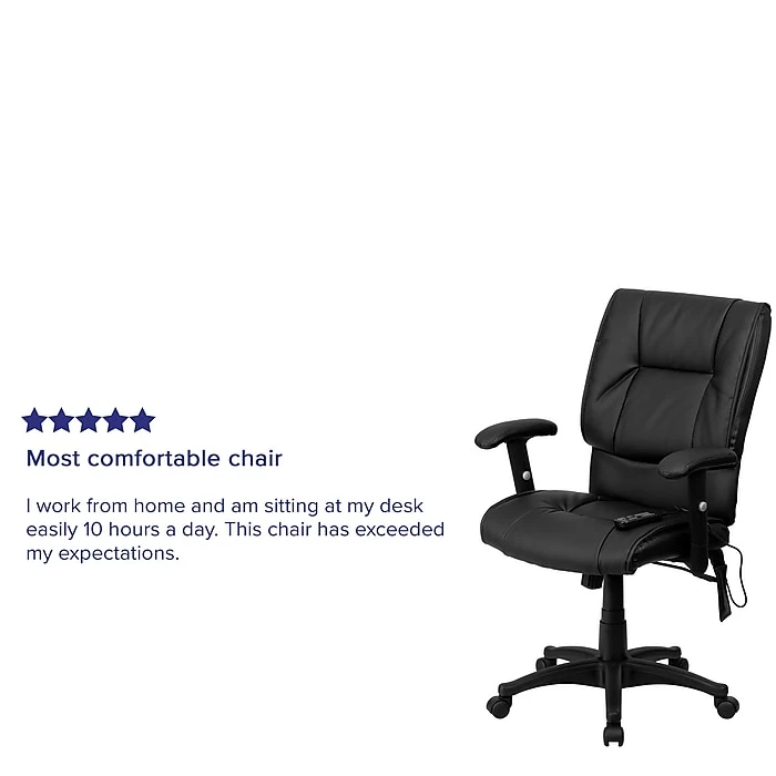 Flash Furniture Mid-Back Massaging Leather Executive Office Chair With T- Arms, Black 7 Flash Furniture Mid-Back Massaging Leather Executive Office Chair With T- Arms, Black - Image 5