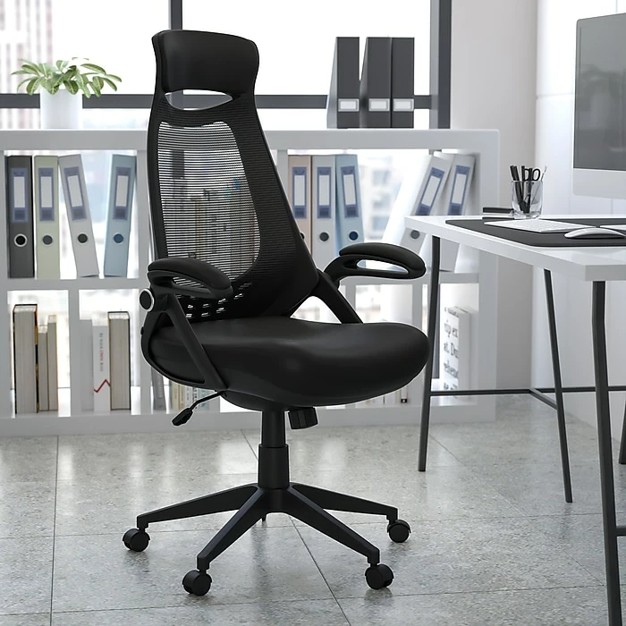 Flash Furniture High Back Mesh Executive Swivel Office Chair, Black With Flip-Up Arms (HL0018) 4 Flash Furniture High Back Mesh Executive Swivel Office Chair, Black With Flip-Up Arms (HL0018) - Image 2