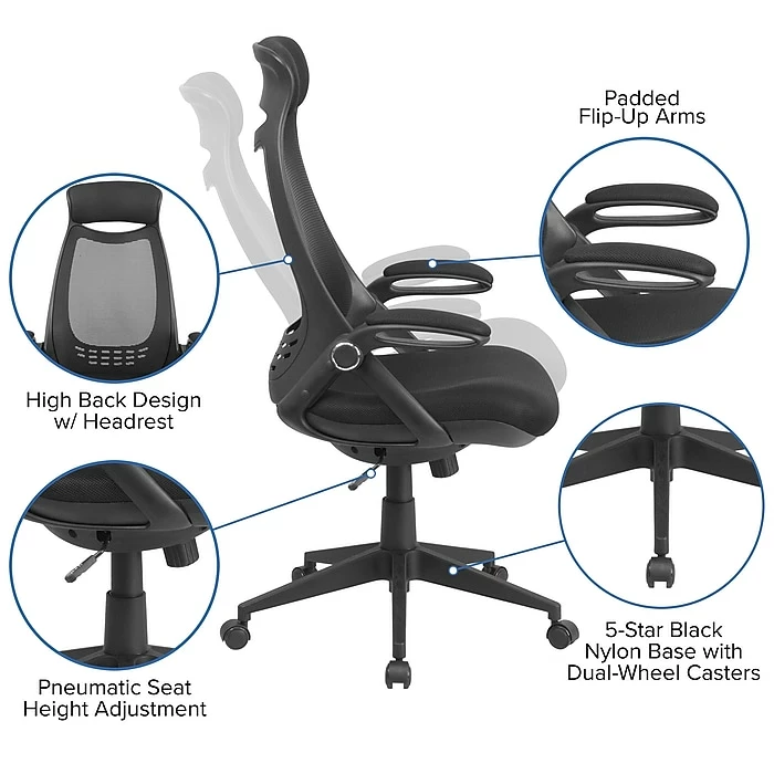 Flash Furniture High Back Mesh Executive Swivel Office Chair, Black With Flip-Up Arms (HL0018) 7 Flash Furniture High Back Mesh Executive Swivel Office Chair, Black With Flip-Up Arms (HL0018) - Image 5