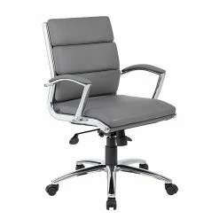 BOSS® Caresoft Plus Executive Series Mid Back Executive Chair With Metal Chrome Finish, Grey (B9476-GY)