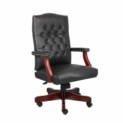 Boss Classic Executive Black Vinyl Chair With Mahogany Finish Frame