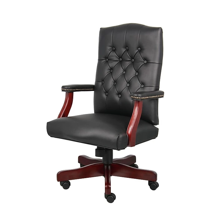 Boss Classic Executive Black Vinyl Chair With Mahogany Finish Frame 4 Boss Classic Executive Black Vinyl Chair With Mahogany Finish Frame - Image 2