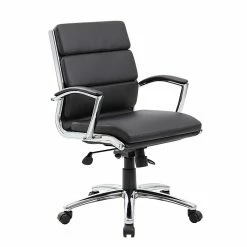Boss CaresoftPlus Executive Series High Back Executive Chair With Metal Chrome Finish, Black (B9476-BK)