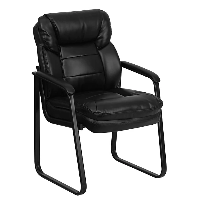 Flash Furniture Leather Mid Back Executive Side Chair With Sled Base, Black 3 Flash Furniture Leather Mid Back Executive Side Chair With Sled Base, Black