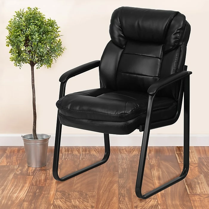 Flash Furniture Leather Mid Back Executive Side Chair With Sled Base, Black 4 Flash Furniture Leather Mid Back Executive Side Chair With Sled Base, Black - Image 2