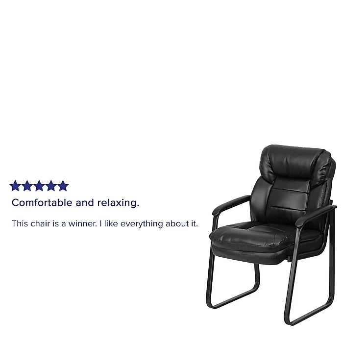 Flash Furniture Leather Mid Back Executive Side Chair With Sled Base, Black 6 Flash Furniture Leather Mid Back Executive Side Chair With Sled Base, Black - Image 4