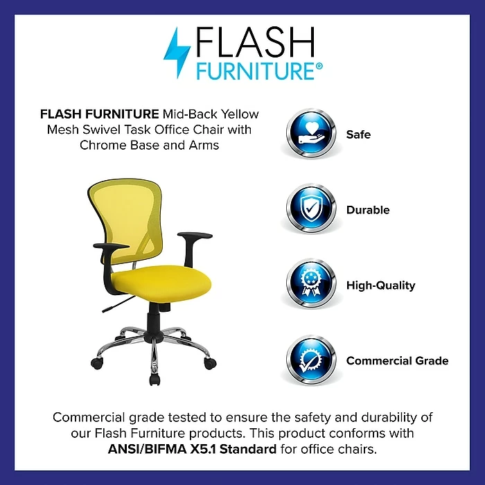Flash Furniture Mid-Back Office Chair, Yellow 6 Flash Furniture Mid-Back Office Chair, Yellow - Image 4