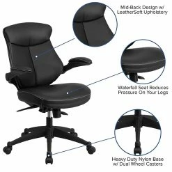 Flash Furniture Leather Mid-Back Exec Swivel Office Chair W/Back Angle Adj & Flip-Up Arms, Black (BLZP804) -Office Chairs Shop unnamed file 298