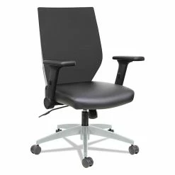 Alera Mesh Office Chair With Leather Pivot Arms , Gray