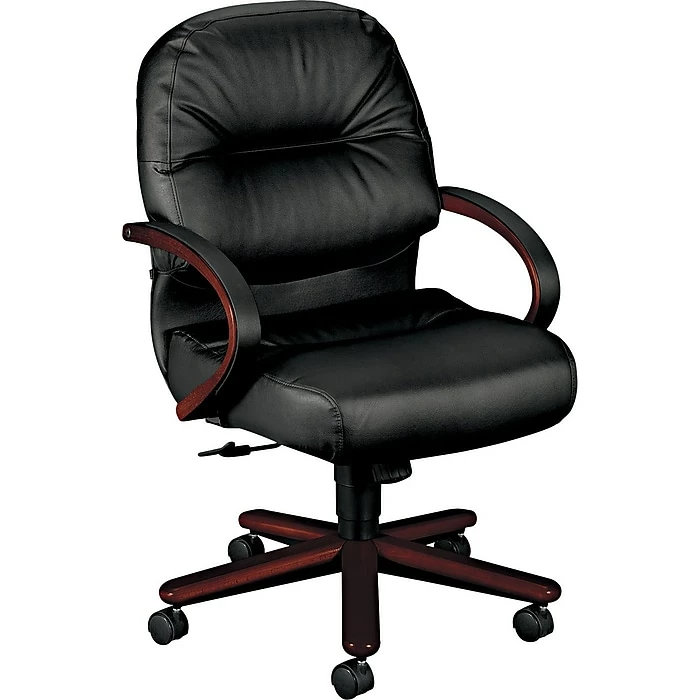 HON® Pillow-Soft 2190 Series Executive Leather Mid-Back Chairs, Mahogany/Black 3 HON® Pillow-Soft 2190 Series Executive Leather Mid-Back Chairs, Mahogany/Black