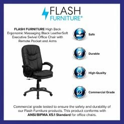 Flash Furniture Mid-Back Massaging Leather Executive Office Chair With Padded Loop Arms, Black -Office Chairs Shop unnamed file 3664