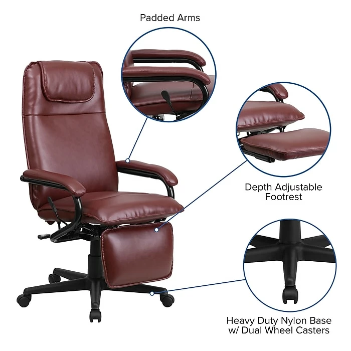 Flash Furniture High-Back LeatherSoft Executive Chair, Fixed Arms, Burgundy 8 Flash Furniture High-Back LeatherSoft Executive Chair, Fixed Arms, Burgundy - Image 6