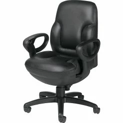 Global Concorde Leather Executive Office Chair With Adjustable Arms, Black (2425-18BK-PD03)