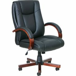 Global OTG® Luxhide Bonded Leather Executive Chair With Wood Arms And Base, Cordovan (OTG11300B)