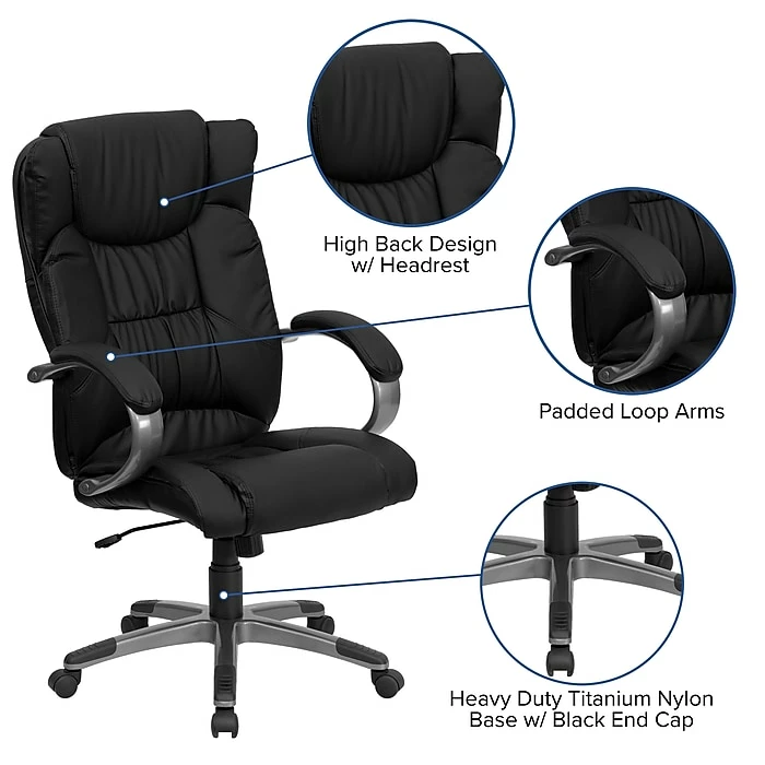 Flash Furniture High Back Leather Executive Office Chairs With Titanium Finish Loop Arms (BT9088BK) 8 Flash Furniture High Back Leather Executive Office Chairs With Titanium Finish Loop Arms (BT9088BK) - Image 6