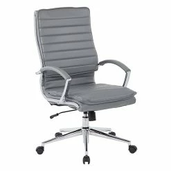 Office Star Pro-Line II Charcoal Gray Faux Leather High Back Manager's Chair With Chrome Finish Arms And Base (SPX23590C-U42)