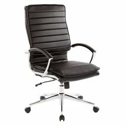 Office Star Pro-Line II Black Faux Leather High Back Manager's Chair With Chrome Finish Arms And Base (SPX23590C-U6)