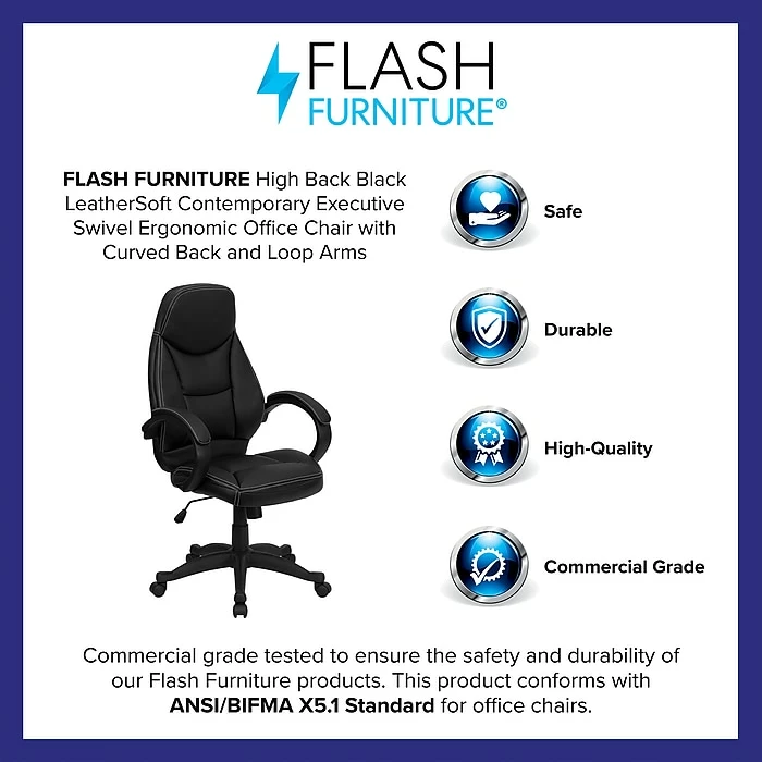 Flash Furniture Leather Computer And Desk Chair, Black (HHLC0005HI1B) 5 Flash Furniture Leather Computer And Desk Chair, Black (HHLC0005HI1B) - Image 3