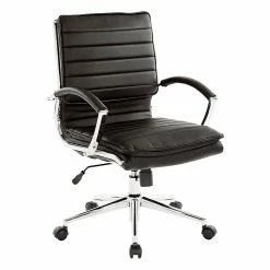 Office Star Pro-Line II Black Faux Leather Mid-Back Manager's Chair With Chrome Finish Arms And Base (SPX23591C-U6)