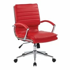 Office Star Pro-Line II Red Faux Leather Mid-Back Manager's Chair With Chrome Finish Arms And Base (SPX23591C-U9)