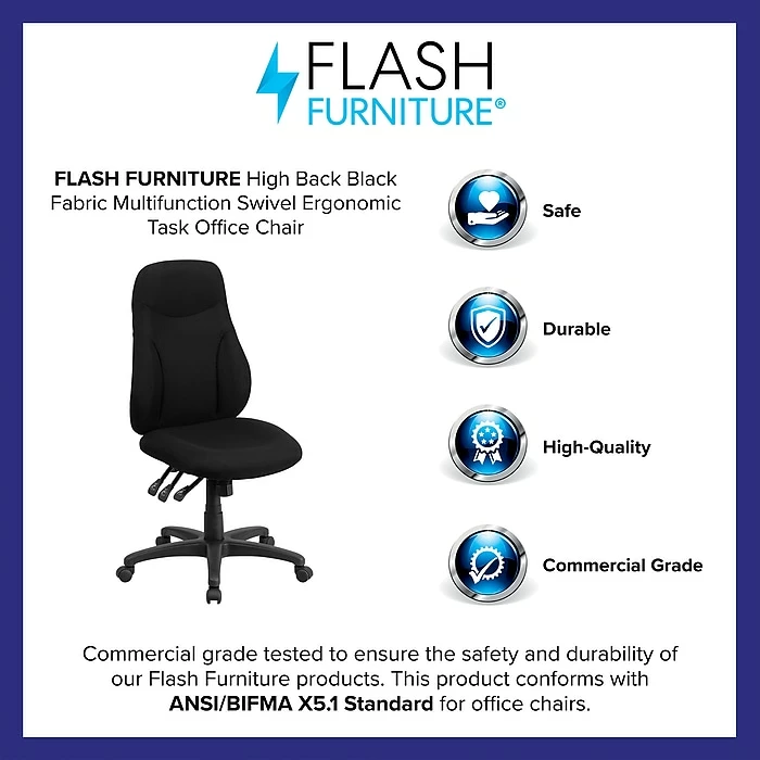 Flash Furniture BT90297H High Back Black Fabric Multi-Functional Ergonomic Swivel Task Chair 6 Flash Furniture BT90297H High Back Black Fabric Multi-Functional Ergonomic Swivel Task Chair - Image 4