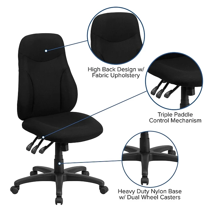 Flash Furniture BT90297H High Back Black Fabric Multi-Functional Ergonomic Swivel Task Chair 8 Flash Furniture BT90297H High Back Black Fabric Multi-Functional Ergonomic Swivel Task Chair - Image 6