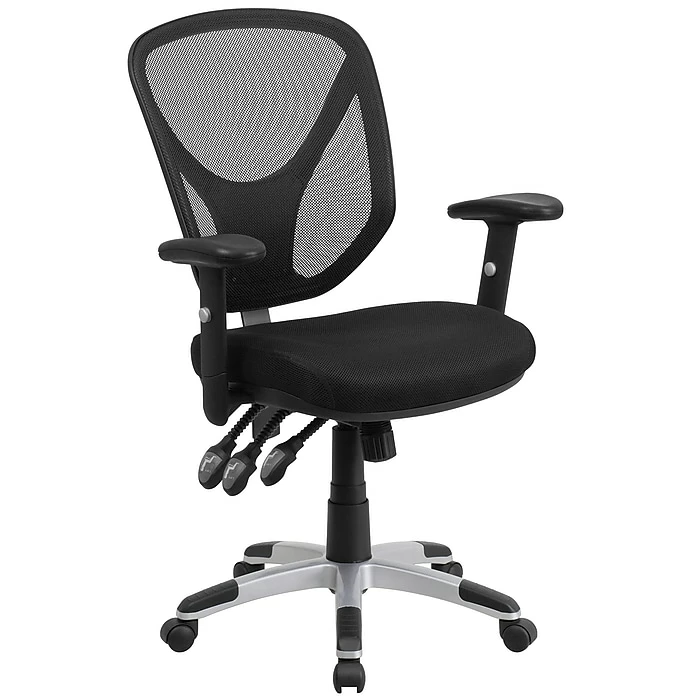 Flash Furniture Mid-Back Black Mesh Swivel Task Chair, Triple Paddle Control, Height-Adjustable Arms 3 Flash Furniture Mid-Back Black Mesh Swivel Task Chair, Triple Paddle Control, Height-Adjustable Arms