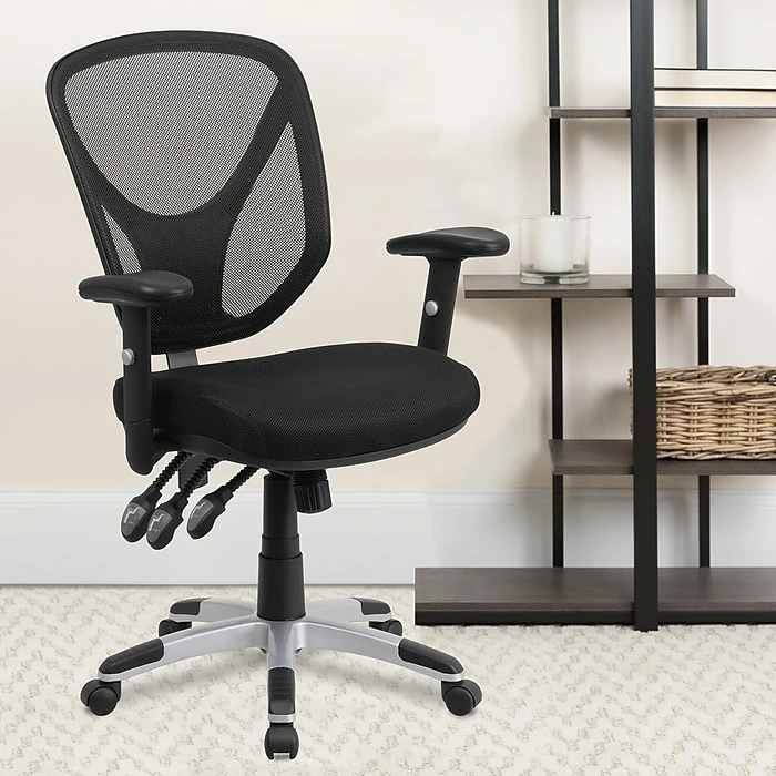Flash Furniture Mid-Back Black Mesh Swivel Task Chair, Triple Paddle Control, Height-Adjustable Arms 4 Flash Furniture Mid-Back Black Mesh Swivel Task Chair, Triple Paddle Control, Height-Adjustable Arms - Image 2