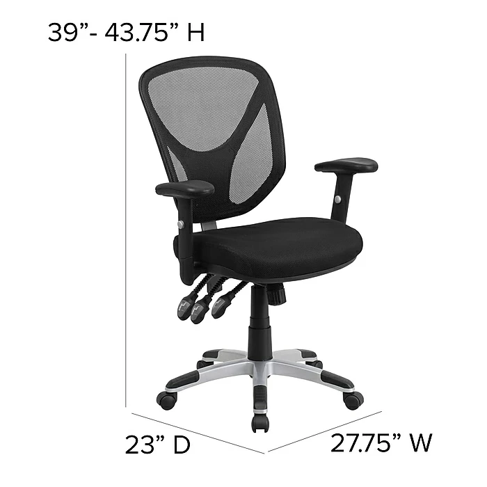 Flash Furniture Mid-Back Black Mesh Swivel Task Chair, Triple Paddle Control, Height-Adjustable Arms 9 Flash Furniture Mid-Back Black Mesh Swivel Task Chair, Triple Paddle Control, Height-Adjustable Arms - Image 7