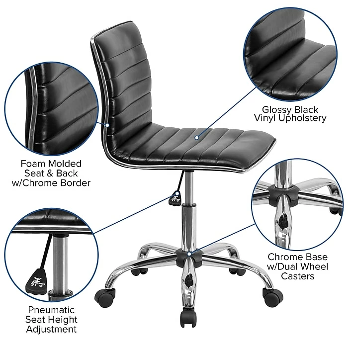 Flash Furniture Vinyl Low Back Armless Ribbed Designer Swivel Task Chair, Black (DS512BBK) 8 Flash Furniture Vinyl Low Back Armless Ribbed Designer Swivel Task Chair, Black (DS512BBK) - Image 6