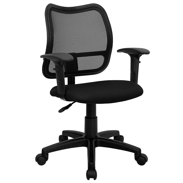 Flash Furniture Mid Back Mesh Task Chair With Fabric Seat And Arms, Black 3 Flash Furniture Mid Back Mesh Task Chair With Fabric Seat And Arms, Black