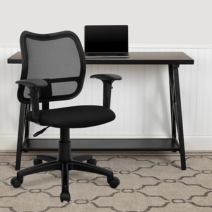 Flash Furniture Mid Back Mesh Task Chair With Fabric Seat And Arms, Black 4 Flash Furniture Mid Back Mesh Task Chair With Fabric Seat And Arms, Black - Image 2