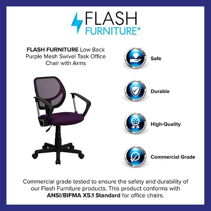 Flash Furniture Mid-Back Task And Computer Chair With Arm, Purple 6 Flash Furniture Mid-Back Task And Computer Chair With Arm, Purple - Image 4