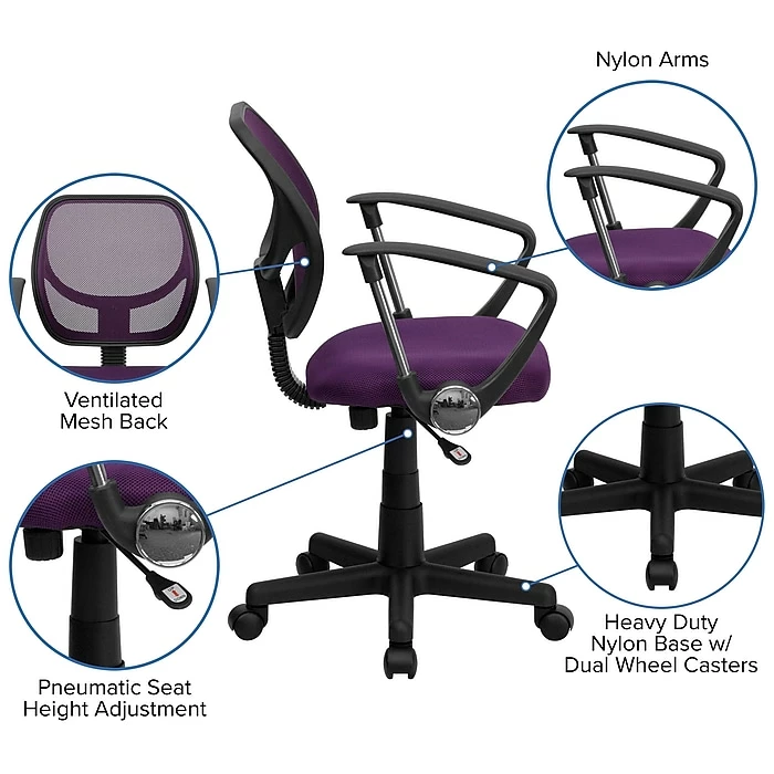 Flash Furniture Mid-Back Task And Computer Chair With Arm, Purple 7 Flash Furniture Mid-Back Task And Computer Chair With Arm, Purple - Image 5