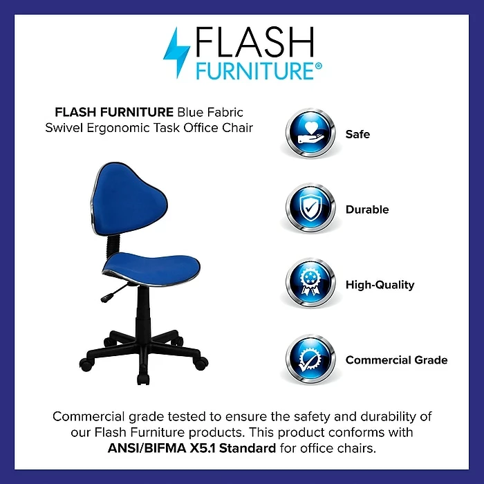 Flash Furniture Fabric Ergonomic Task Chairs With Chrome Metal Band Accent (BT699BLUE) 6 Flash Furniture Fabric Ergonomic Task Chairs With Chrome Metal Band Accent (BT699BLUE) - Image 4