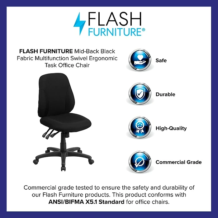 Flash Furniture BT90297S Mid-Back Fabric Multi-Functional Ergonomic Swivel Task Chair In Black 6 Flash Furniture BT90297S Mid-Back Fabric Multi-Functional Ergonomic Swivel Task Chair In Black - Image 4